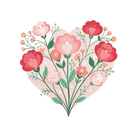 Heart Shaped Floral Arrangement with Pink and Red Flowers for Valentine's Dayのイラスト素材