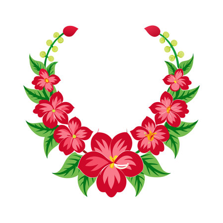 Floral wreath of hibiscus flowers and tropical foliage for invitations or greeting cardsのイラスト素材