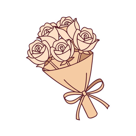 Elegant Rose Bouquet in Light Peach and Brown, Wrapped with Ribbon on White Backgroundのイラスト素材