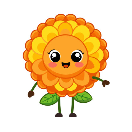 Cartoon orange flower character with cute smile standing on a white backgroundのイラスト素材