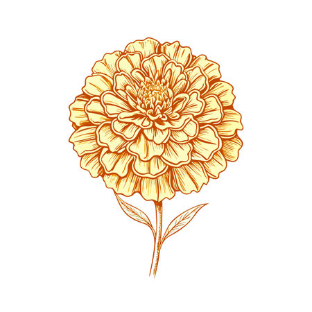 Detailed Line Art Illustration of a Golden Marigold Flower on White Backgroundのイラスト素材