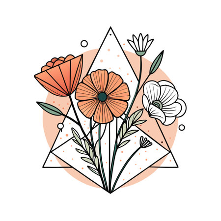 Floral Arrangement with Geometric Accent: A Stylish Botanical Design for Various Applicationsのイラスト素材