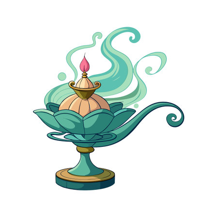 Cartoon Style Magic Lamp with Smoke Isolated on a White Backgroundのイラスト素材