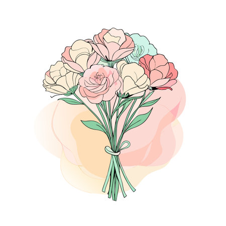 Elegant Bouquet of Pastel Roses with Delicate Watercolor Background Texture Illustrationのイラスト素材