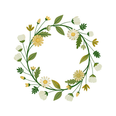 Elegant Daisy Flower Wreath Illustration for Spring and Summer Design Projectsのイラスト素材
