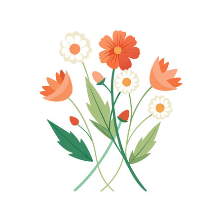 Floral bouquet illustration with pastel shades of orange and white flowers on white backgroundのイラスト素材