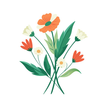 Elegant Flat Design Bouquet of Assorted Flowers on White Backgroundのイラスト素材