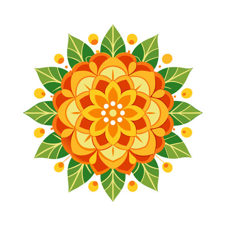 Geometric Floral Mandala with Orange and Green Tones on White Background Illustrationのイラスト素材