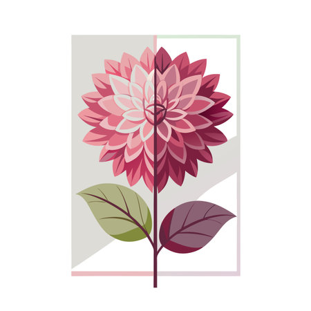 Elegant dahlia blossom illustration in a modern flat design, showcasing natural beauty with geometric structure.のイラスト素材