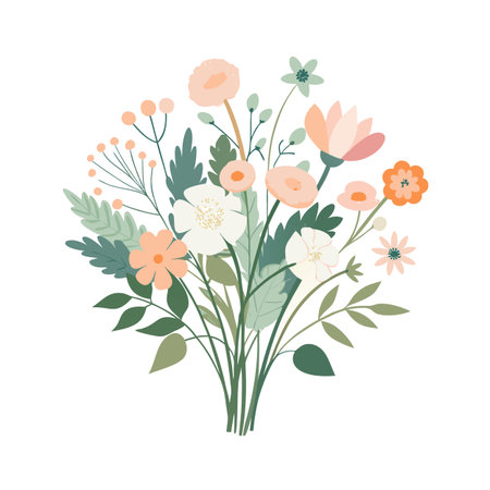 Charming Floral Bouquet Illustration in Pastel Shades for Decor and Design Projectsのイラスト素材