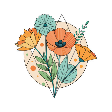 Minimalist Floral Arrangement with Geometric Accents in Soft Pastel Colors for Springのイラスト素材