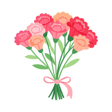 Bouquet of Carnations in Pink and Peach Tones Tied with Ribbonのイラスト素材