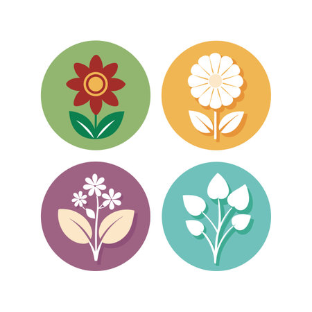 Flat Design Flower Icons Arranged in a Circle on a White Backgroundのイラスト素材
