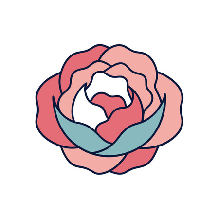 Elegant rose blossom in pink and blue color palette, with bold outlinesのイラスト素材