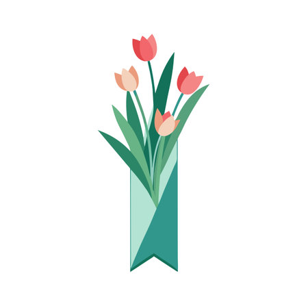Minimalist Tulips Bouquet in Geometric Vase for Spring or Celebratory Occasionsのイラスト素材