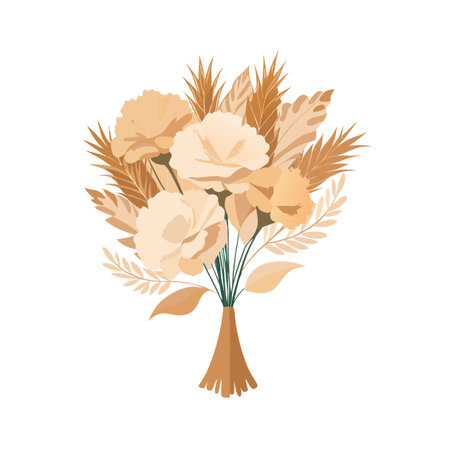 Elegant floral bouquet with carnations and decorative grasses in neutral earth tone colorsのイラスト素材