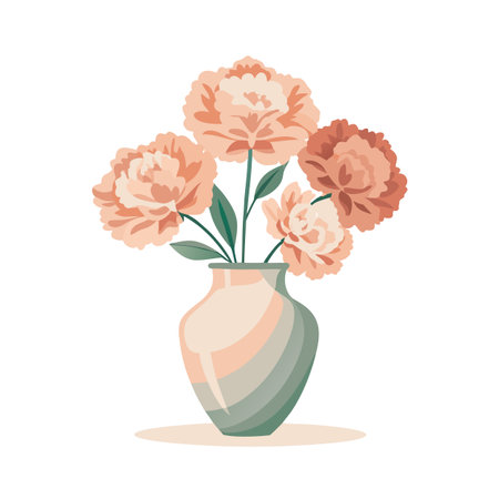 Elegant floral arrangement of blush peonies in a stylish vase against a white backgroundのイラスト素材