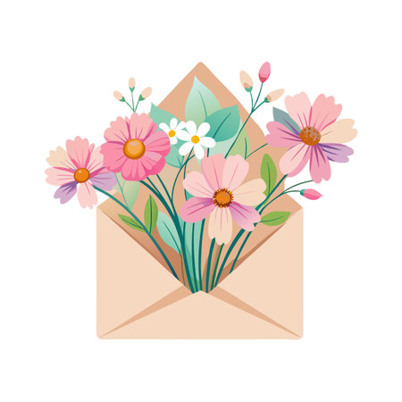 Vector illustration of flowers inside the envelope with white background for greeting cardsのイラスト素材
