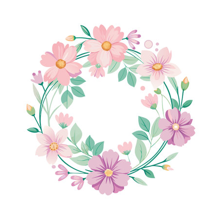 Floral Wreath Illustration with Pastel Colors for Spring or Wedding Invitation Designsのイラスト素材