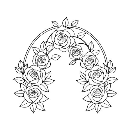 Elegant Rose Archway Outline for Wedding and Floral Design Projectsのイラスト素材