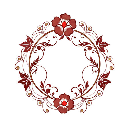 Elegant floral wreath frame with red flowers and ornamental branches for invitation designのイラスト素材