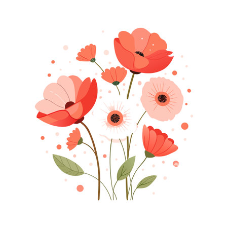 Elegant poppy flower illustration with a light, spring color scheme on white backgroundのイラスト素材