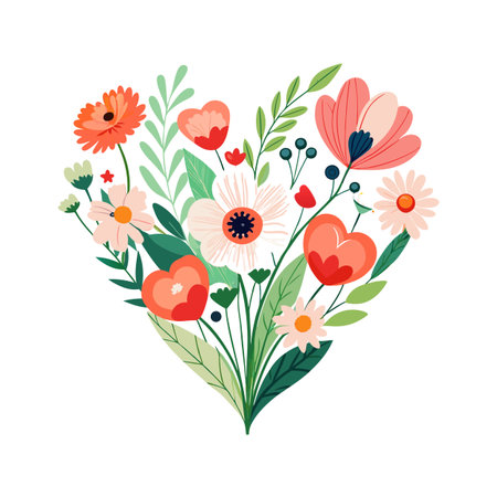 Heart-Shaped Floral Arrangement: A Symbol of Love and Celebration with Colorful Blossomsのイラスト素材