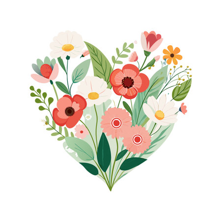 Floral Heart Bouquet Illustration on White Background: Romantic Design Elementのイラスト素材