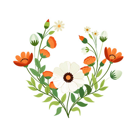 Floral Wreath Illustration with Orange and White Flowers on White Backgroundのイラスト素材