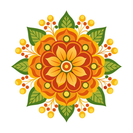 Decorative Floral Mandala with Warm Colors and Botanical Elements for Design Projectsのイラスト素材