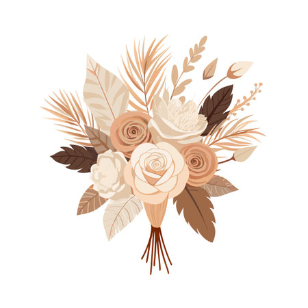 Elegant bouquet featuring muted roses and botanical accents for wedding or event designのイラスト素材