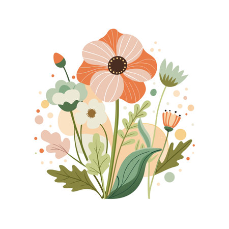 Abstract Floral Illustration with Earthy Tones for Modern Design Projects and Invitationsのイラスト素材