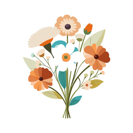 Stylized floral bouquet illustration in earthy tones with flat vector design elements.のイラスト素材