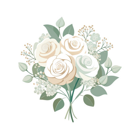 Elegant rose bouquet illustration with soft neutral colors on a white backgroundのイラスト素材