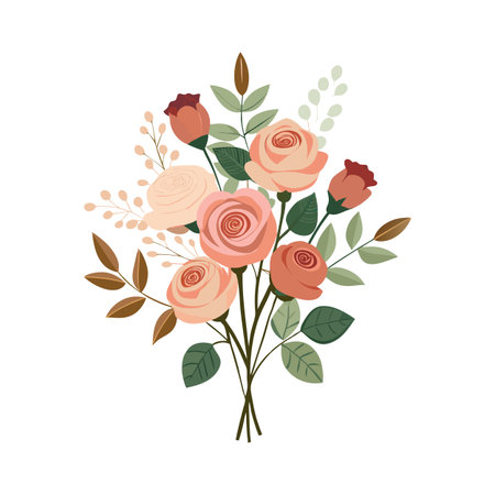 Elegant floral bouquet of roses and leaves on a white backgroundのイラスト素材