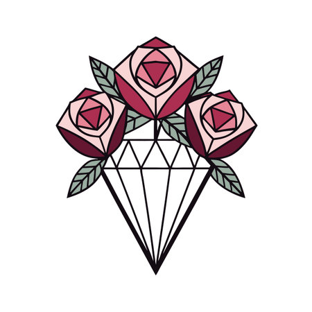 Geometric rose bouquet and diamond illustration in a modern flat styleのイラスト素材