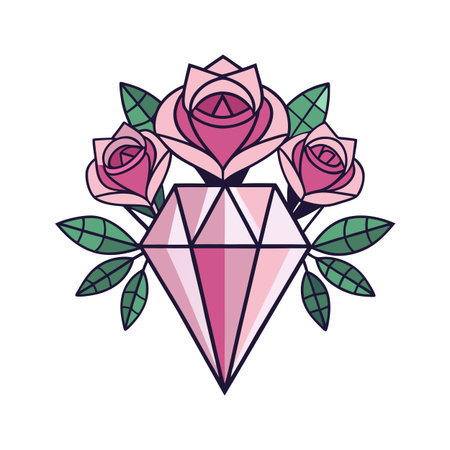 Diamond Gemstone with Rose Floral Arrangement Stock Image for Graphic Designsのイラスト素材