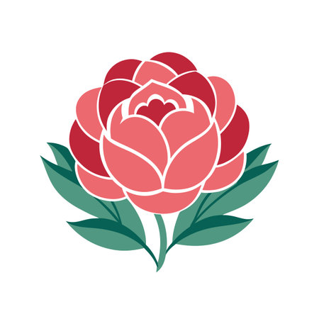 Stylized rose blossom illustration with leaves on white background for design projectsのイラスト素材