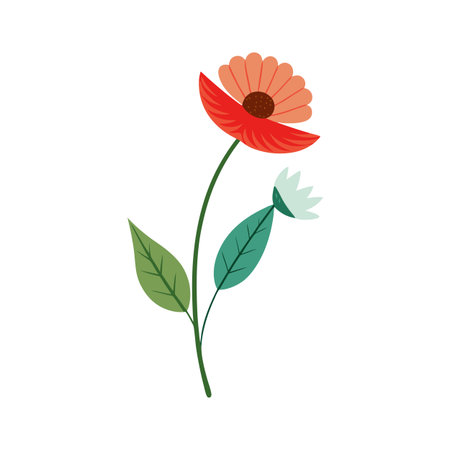 Floral illustration featuring a vibrant flower with leaves isolated on white backgroundのイラスト素材