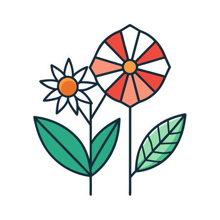 Stylized Floral Illustration with Geometric and Natural Elements on a White Backgroundのイラスト素材