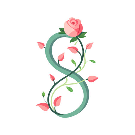 Floral number eight graphic with a rose for International Women's Day celebrationのイラスト素材
