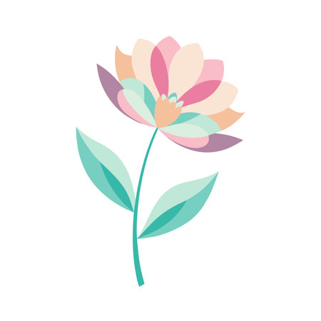Pastel Colored Flower Illustration with Flat Design on White Background for Springtimeのイラスト素材
