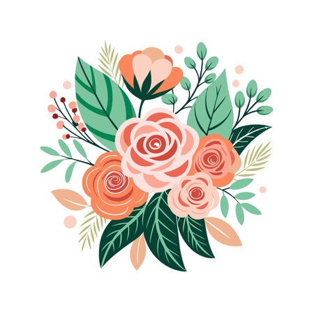Elegant Floral Arrangement with Roses and Foliage on a White Backgroundのイラスト素材