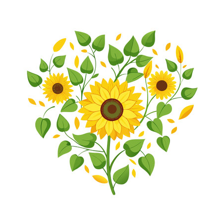 Cheerful Sunflower Arrangement on White Background, a Flat Vector Illustration for Summerのイラスト素材