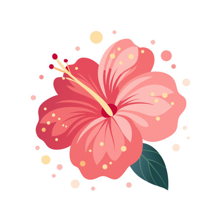 Stylized hibiscus flower illustration with decorative dots on a clean white backgroundのイラスト素材