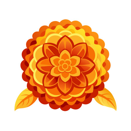 Abstract marigold flower illustration with warm color palette on white backgroundのイラスト素材