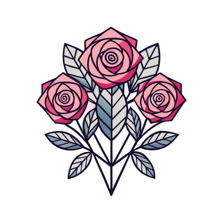 Elegant floral bouquet of stylized roses and leaves, minimalist design on a white backgroundのイラスト素材