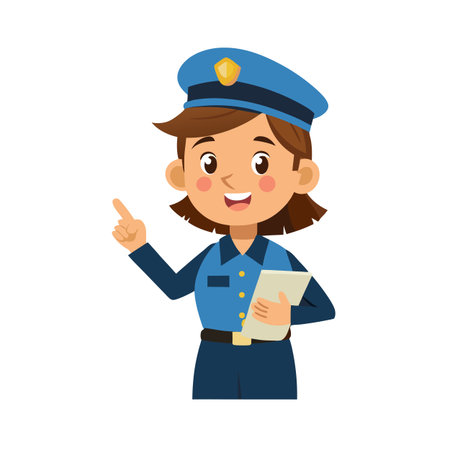 Friendly Female Police Officer Explaining Rules and Procedures in Flat Vector Styleのイラスト素材