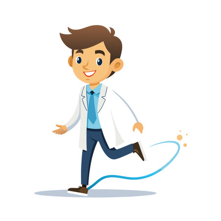 Enthusiastic Cartoon Doctor Striding Forward with Purposeful Energy on White Backgroundのイラスト素材
