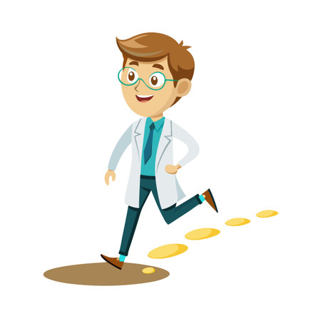 Scientist running on a path towards discovery vector illustration on white backdropのイラスト素材